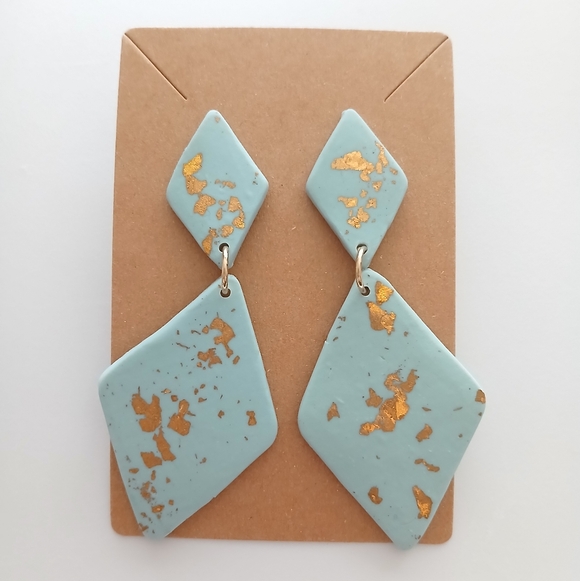 Fashion Jewelry Jewelry - Fashion Jewelry Aqua Teardrop Geometric Earrings with Gold Fleck